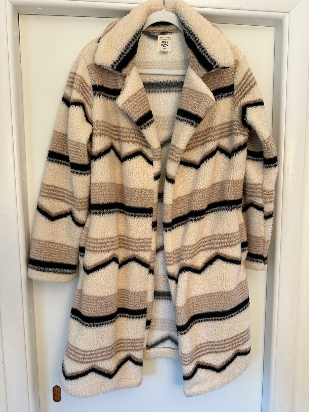 Billabong Cream Sherpa Jacket with Taupe & Black Stripes
